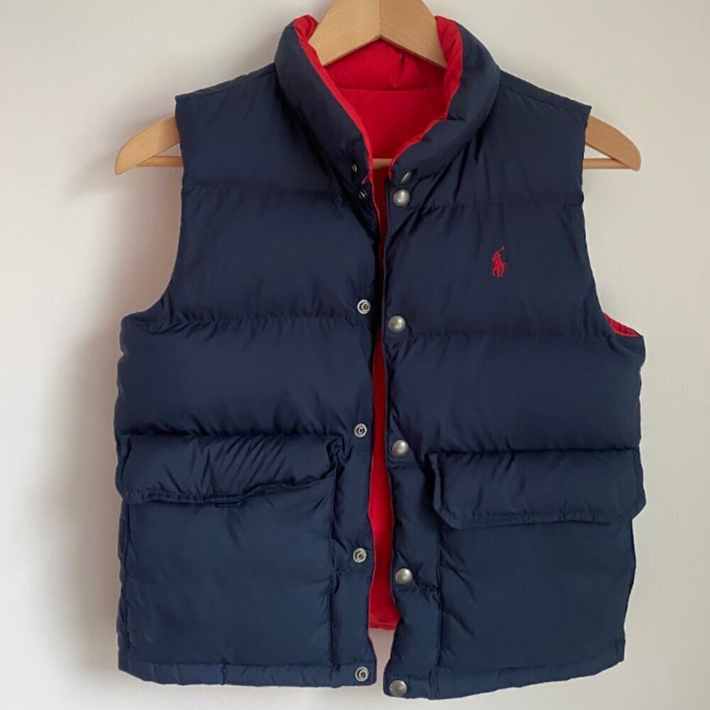 Ralph Lauren Polo Navy and Red Reversible Down Puffer Vest. Size Kids (S) 8